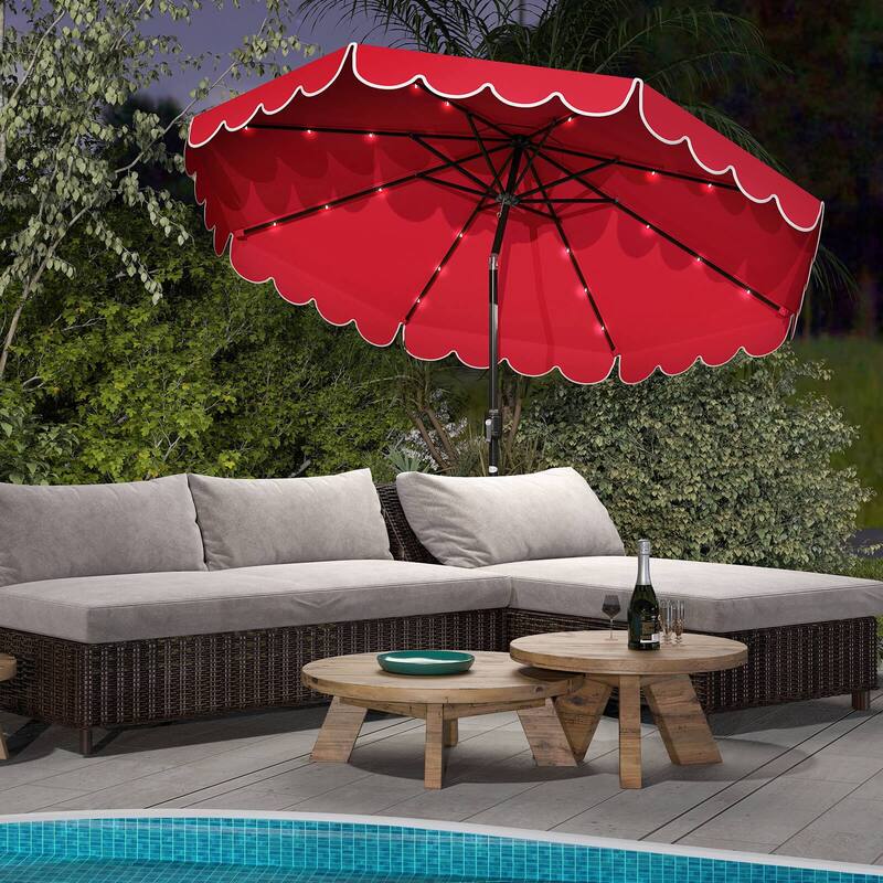 Costway 10 FT Solar Patio Umbrella with 24 LED Lights 8 Ribs & Tilt