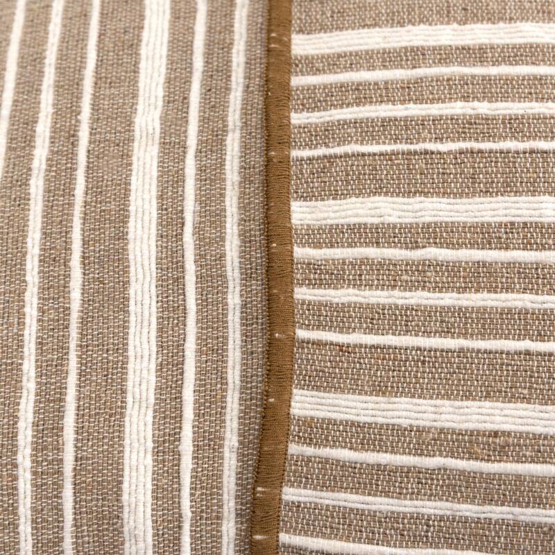 HomeRoots 20" Natural and Ivory Striped Cotton Throw Pillow