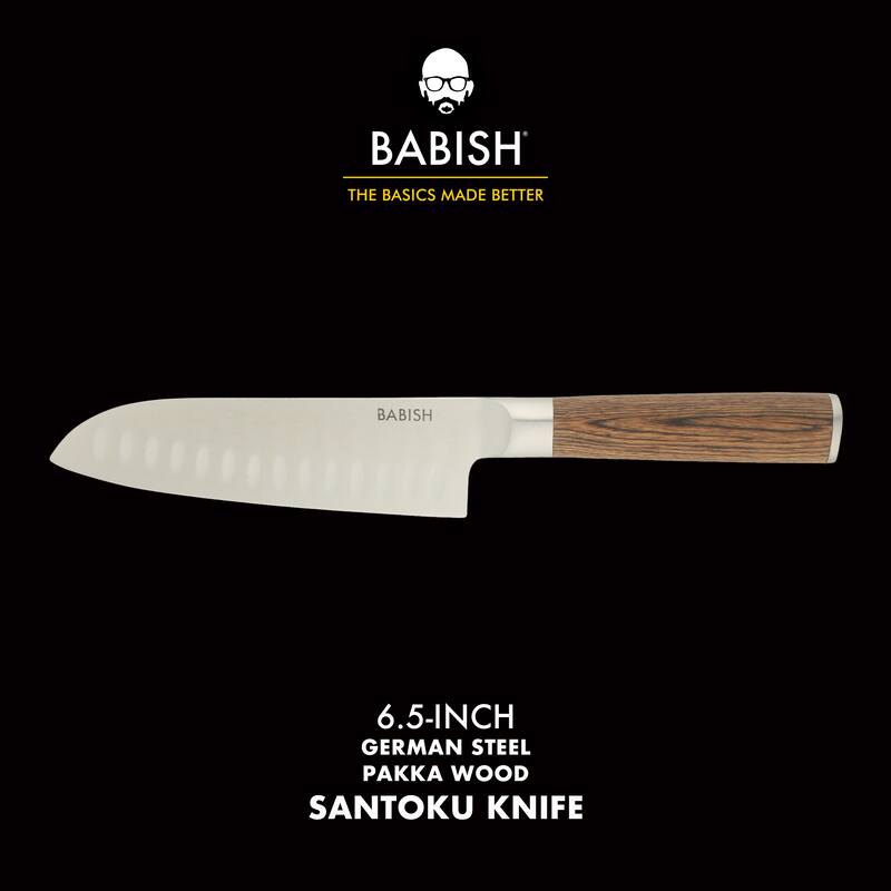 Babish High Carbon 1.4116 German Steel Full Tang 6.5-Inch Santoku Knife - for Chopping, Slicing, Dicing & Precision Prep