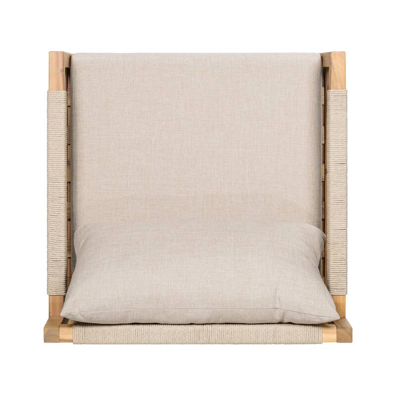 Christopher Knight Home - Modern Outdoor Acacia Wood Rope Club Chair and Square Side Table Set with Water-Resistant Cushions