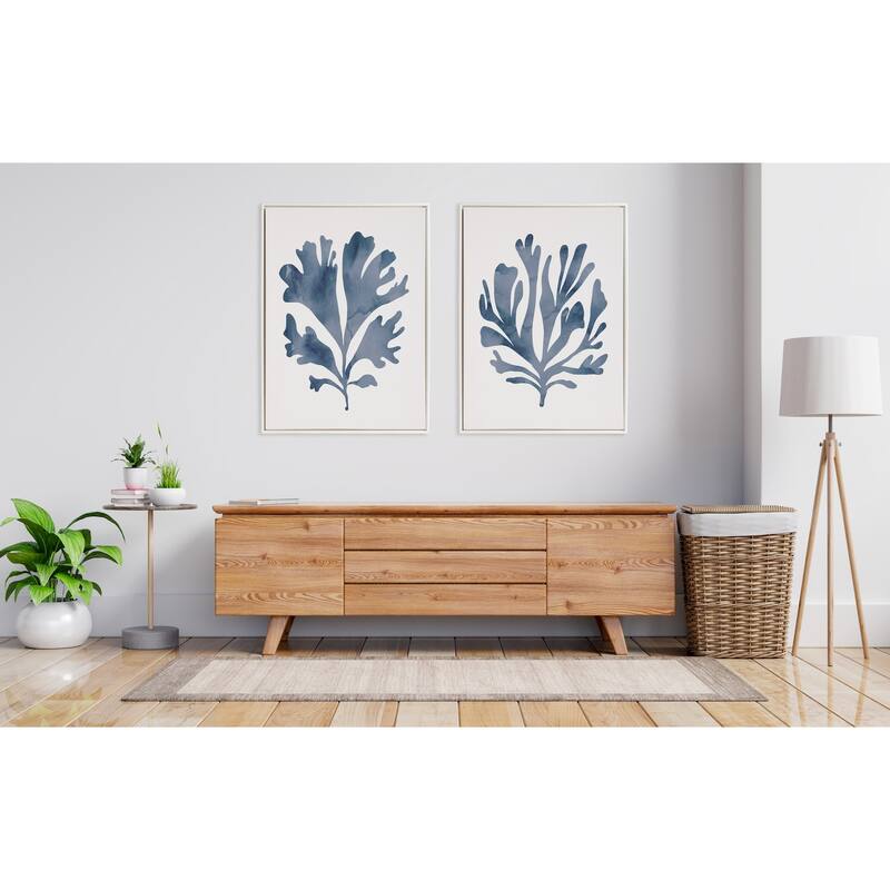 Sylvie Beaded Neutral Blue 1 2 Canvas Set by Creative Bunch Studio
