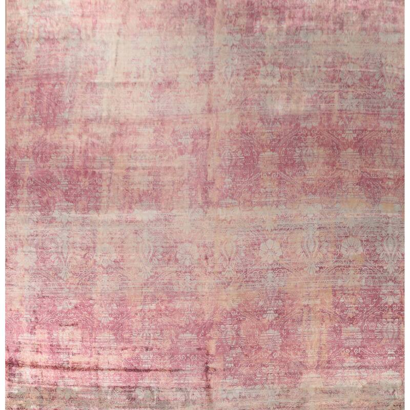 Abstract Indian Square Area Rug Handmade Silk Carpet - 13'11"x 13'9"