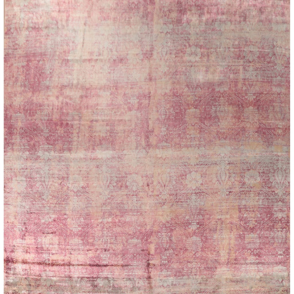 Abstract Indian Square Area Rug Handmade Silk Carpet - 13'11"x 13'9"