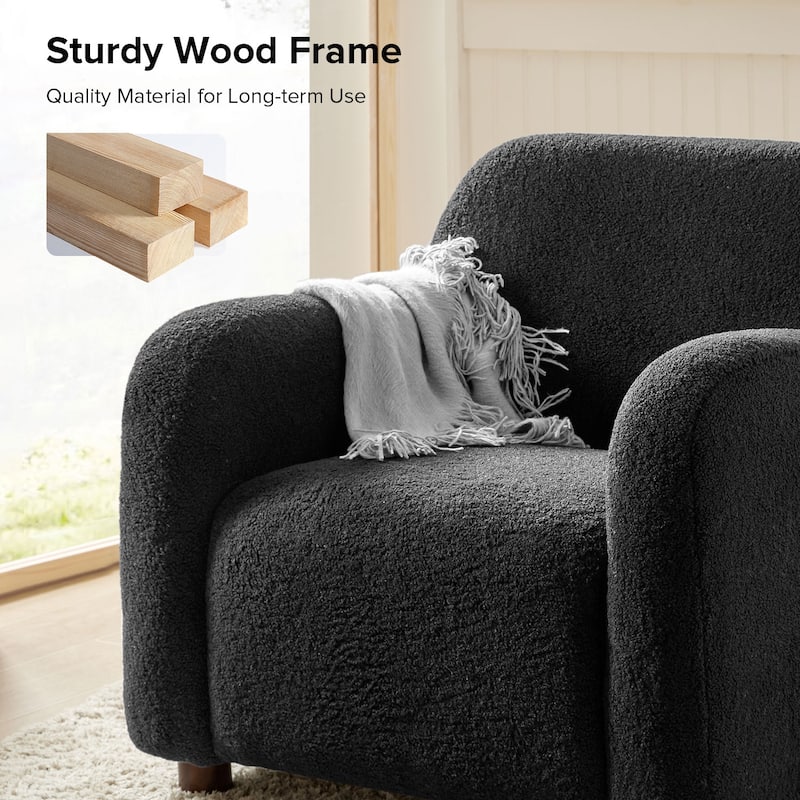 Wayne 35" Wide Boucle Upholstered Teddy Accent Chair with Solid Wood Legs Set of 2 by HULALA HOME