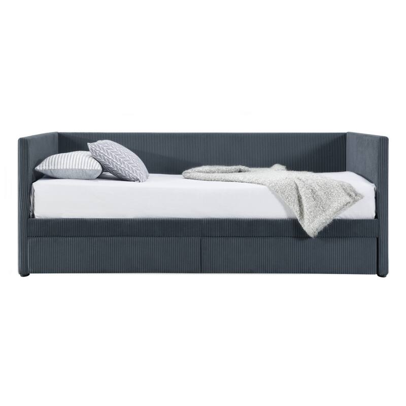 Twin Size Corduroy Daybed with Storage Drawers and Wood Slat Support
