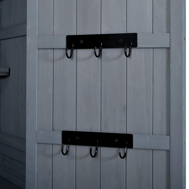 72" Large Patio Garden Shed with Waterproof Roof, Outdoor Storage Cabinet with Workstation & Hooks