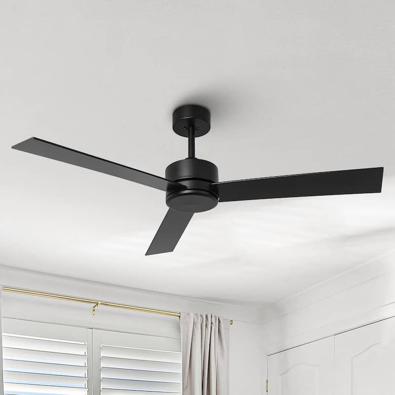 52-inch Modern DC Motor Black Remote Indoor Ceiling Fan without Lights - 52-inch W*12.2-inch H