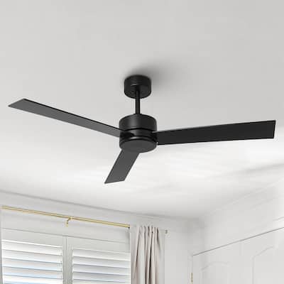 52-inch Modern DC Motor Black Remote Indoor Ceiling Fan without Lights - 52-inch W*12.2-inch H