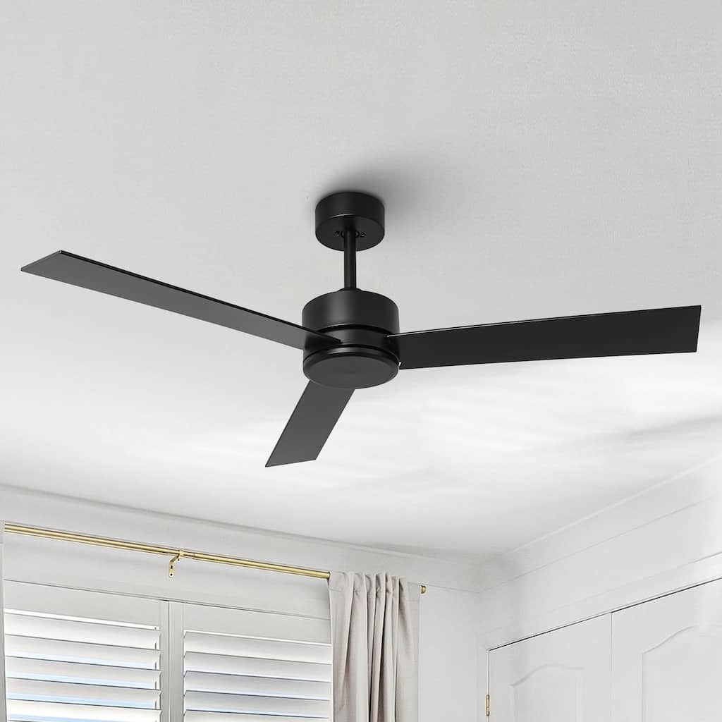 52-inch Modern DC Motor Black Remote Indoor Ceiling Fan without Lights - 52-inch W*12.2-inch H