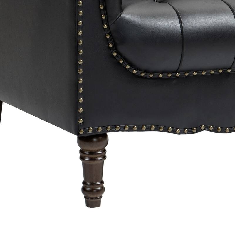 Modern Tufted Accent Chair with Nailhead Trim, Faux Leather Armchair