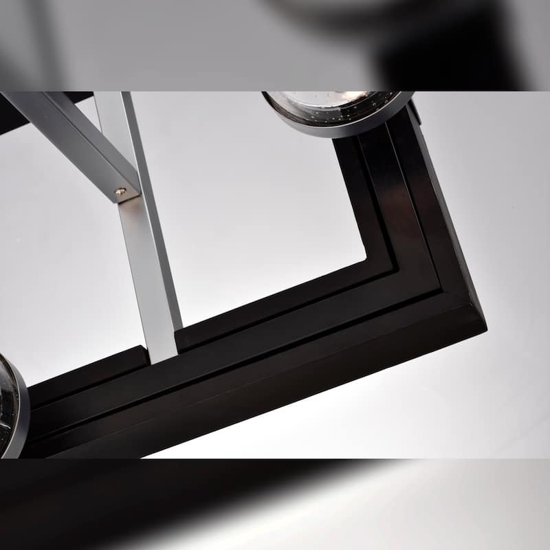 Wood and Metal 6-light Linear Chandelier with Seeded Glass Shades Silver / Black