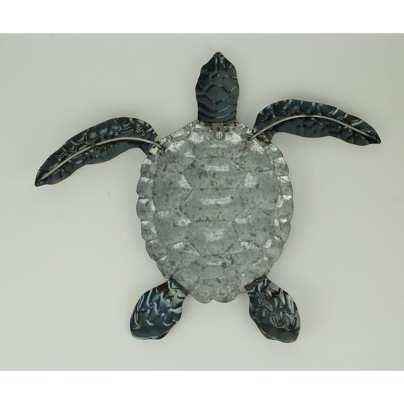Blue Galvanized Metal Art Sea Turtle Wall Sculpture 19 Inch