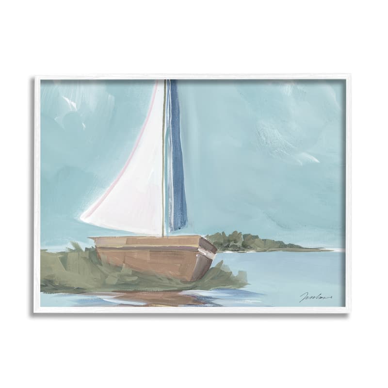 Stupell Maritime Sailboat Scene Framed Giclee Art Design by Liz Jardine - 14 x 11 - White
