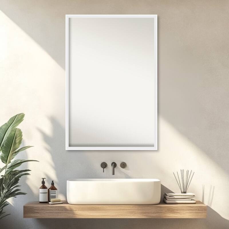 Incline Non-Beveled Wood Framed Bathroom Vanity Wall Mirror