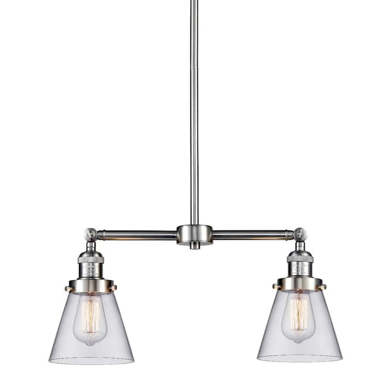 Innovations Lighting Small Cone 2 Light 21" Wide Linear Chandelier - Brushed Satin Nickel / Clear
