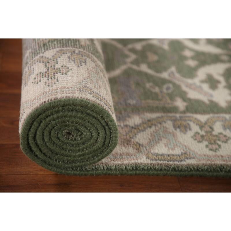 Green Oushak Style Runner Rug Hand-knotted Wool Carpet - 2'7"x 10'0"