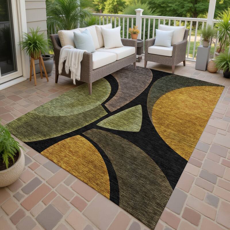 Machine Washable Indoor/ Outdoor Modern Hays Chantille Rug - Black - 9' x 12'