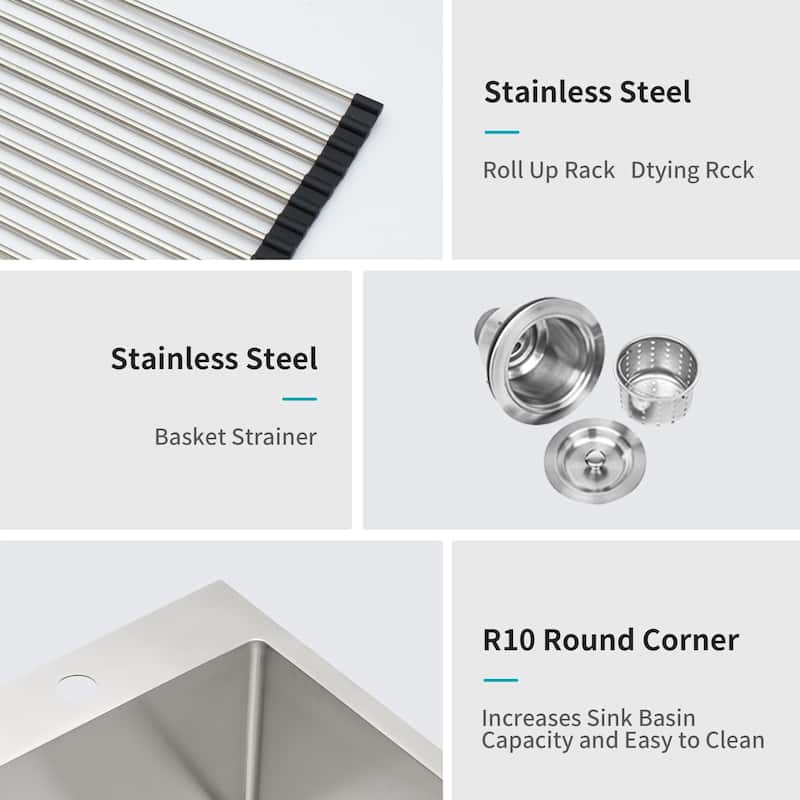 Drop In 16 Gauge Stainless Steel 30" Single Bowl Topmount Kitchen Sink Basin