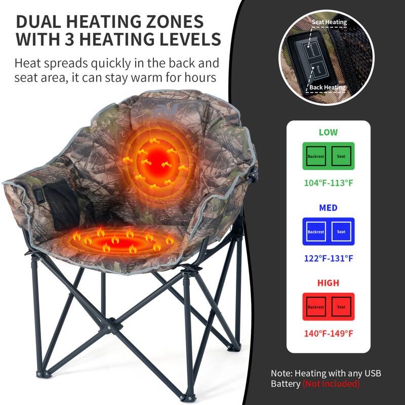 Heated Camping Chair with Headrest Pad, Supports 500lbs, Camping Patio