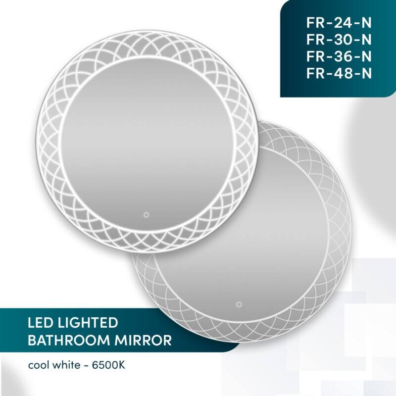 AQUADOM Frost LED Lighted Round Mirror With Dimmer, Defogger, Touch Control - 36"