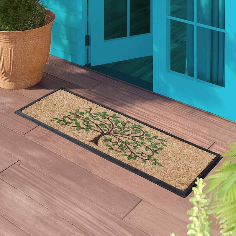 A1HC Hand-Crafted Rubber Coir Flocked Life of Tree Double Door Mat