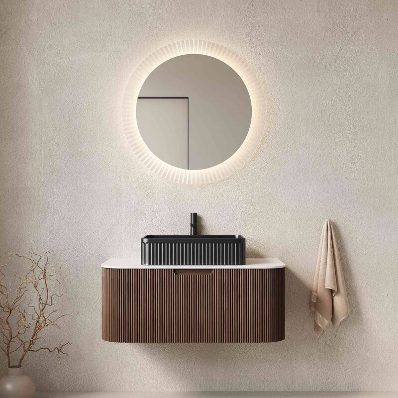Wall Mounted Striped Bathroom Storage Cabinet with Sink