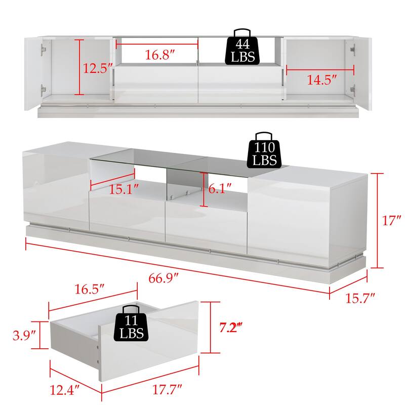Modern TV Stand Matte Body High Gloss Doors with Color LED TV Console