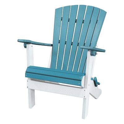 OS Home and Office Model Fan Back Folding Adirondack Chair Made in the USA- Aruba Blue with White Base