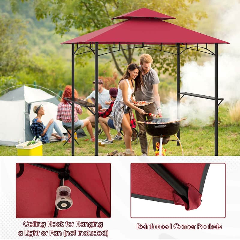 Costway 8' x 5' Grill Gazebo with 2 Shelves 7 Hooks Metal Frame Soft - See Details