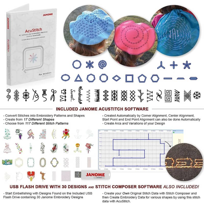 Janome Memory Craft 500e LE Embroidery Machine Bundle - Includes 5-Spool Thread Stand + 3.9" x 1.6" Hoop + Acustitch Software