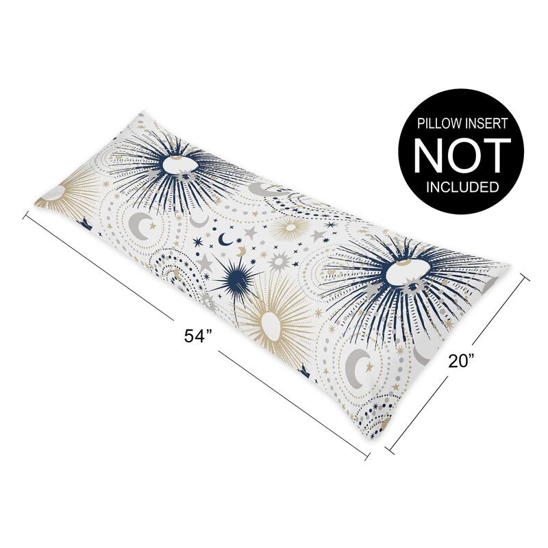 Star and Moon Collection Body Pillow Case (Pillow Not Included) - Navy Blue Gold Grey Celestial Sky Stars Gender Neutral Unisex