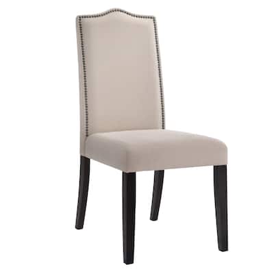 Cream and Espresso Linen Dining Parsons Chair with Nailhead Trim - 22.80" x 18.50" x 41.50"
