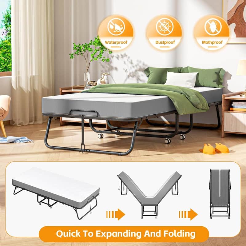 Folding Bed with 5-inch Memory Foam Mattress, Portable Foldable Rolling Guest bed for adults with Dustproof Bag