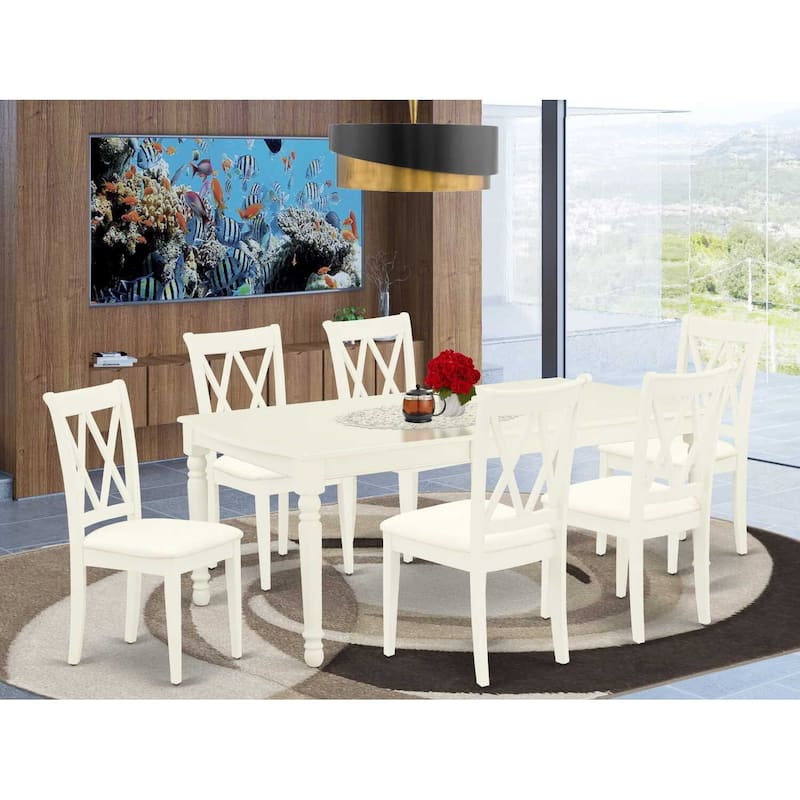 7-Piece Dinette Set - Linen White Table & 6 Double X Back Chairs