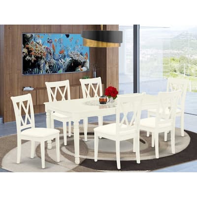 7-Piece Dinette Set - Linen White Table & 6 Double X Back Chairs