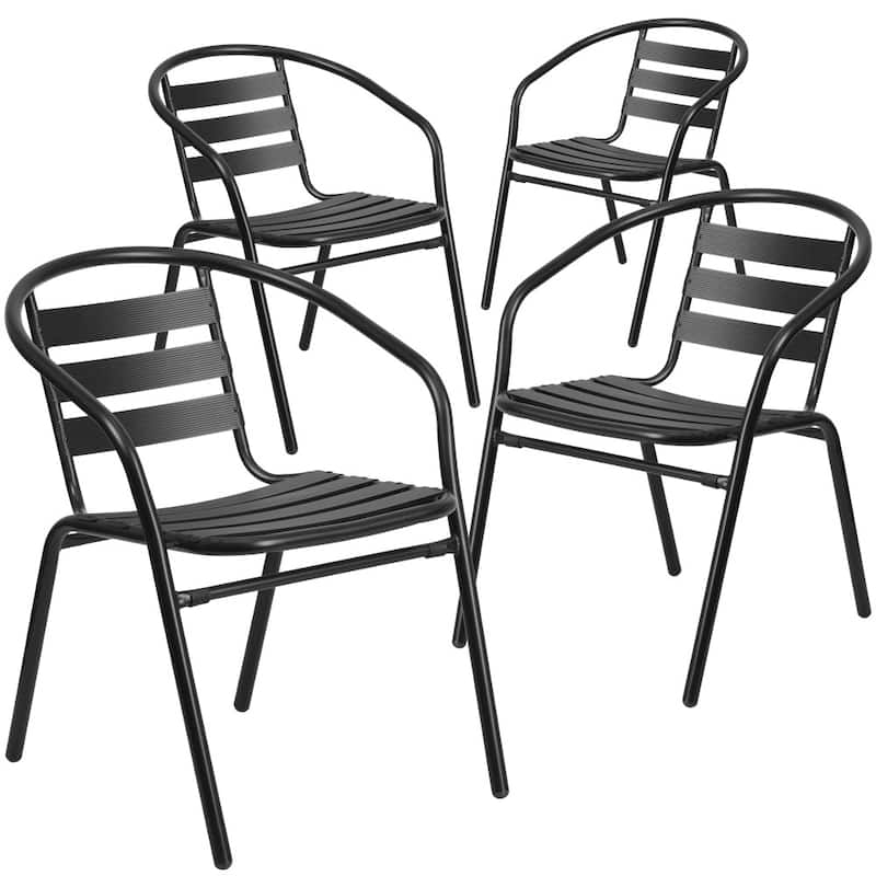 Modern Aluminum Slat Stacking Outdoor Restaurant Chairs (Set of 4)
