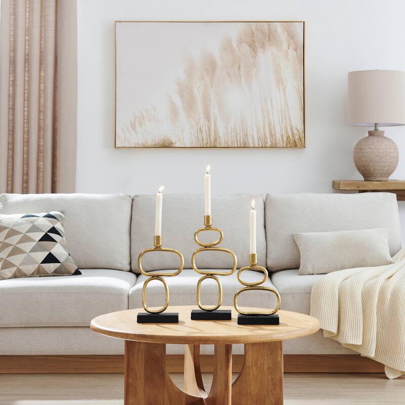 Geometric Taper Candlestick Candle Holders - 15" - Gold and Black - Set of 3