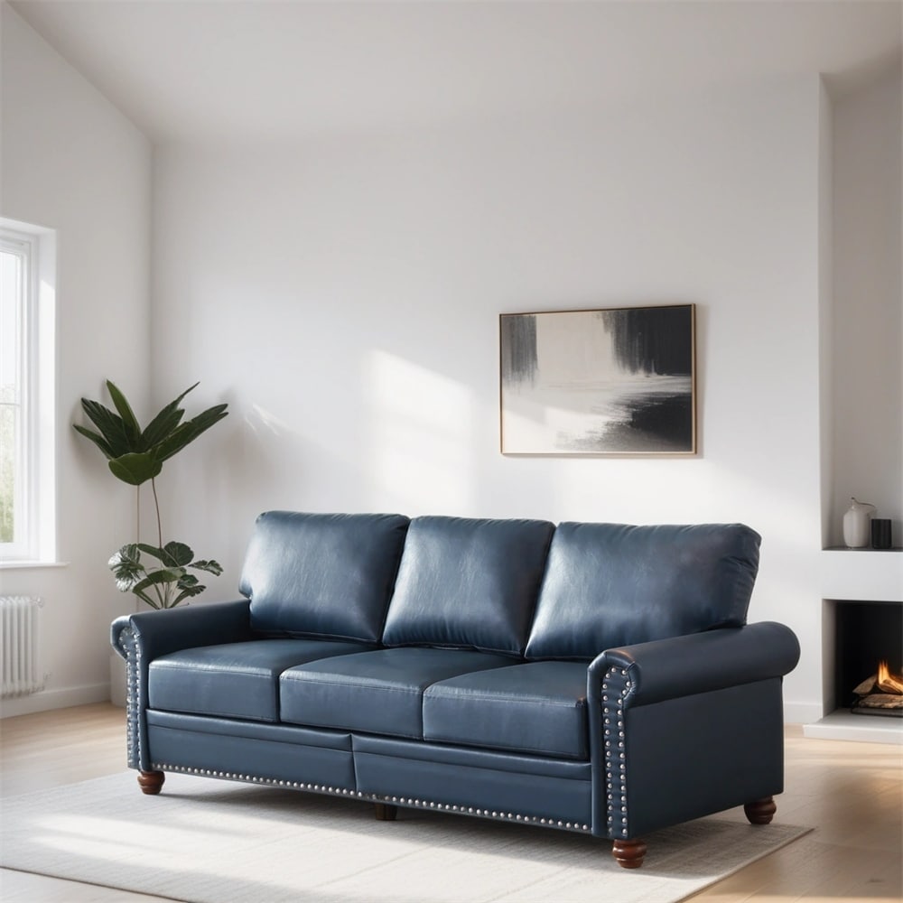 Round arm online leather sofa