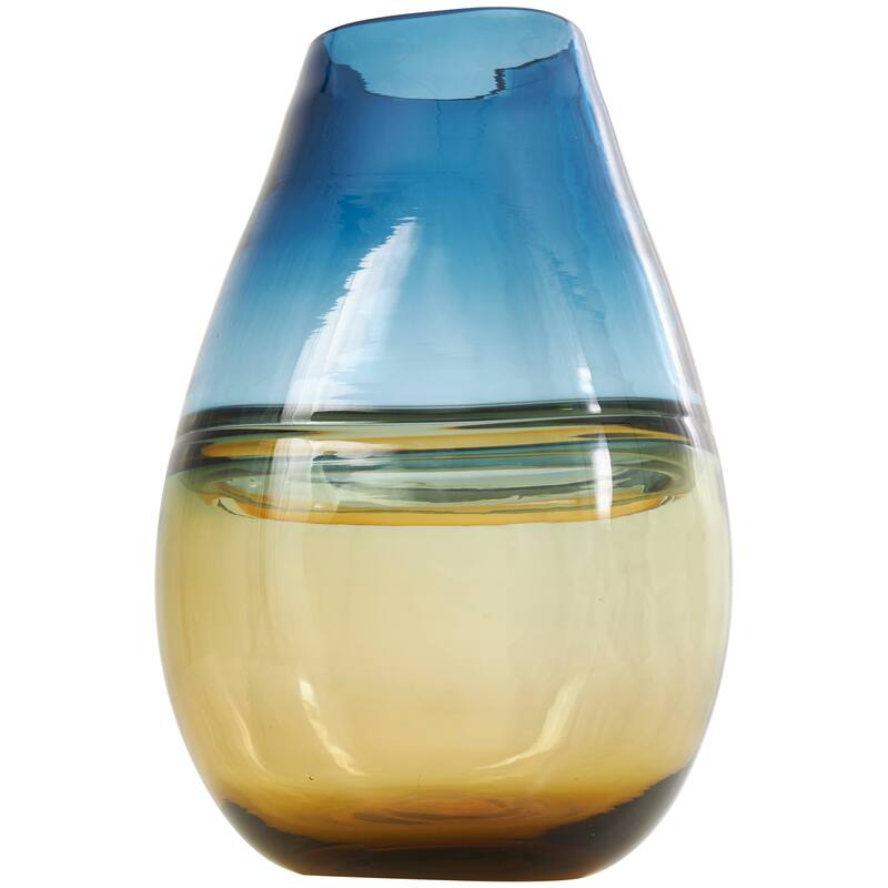 Blue Glass Handmade Ombre Decorative Vase with Yellow Base
