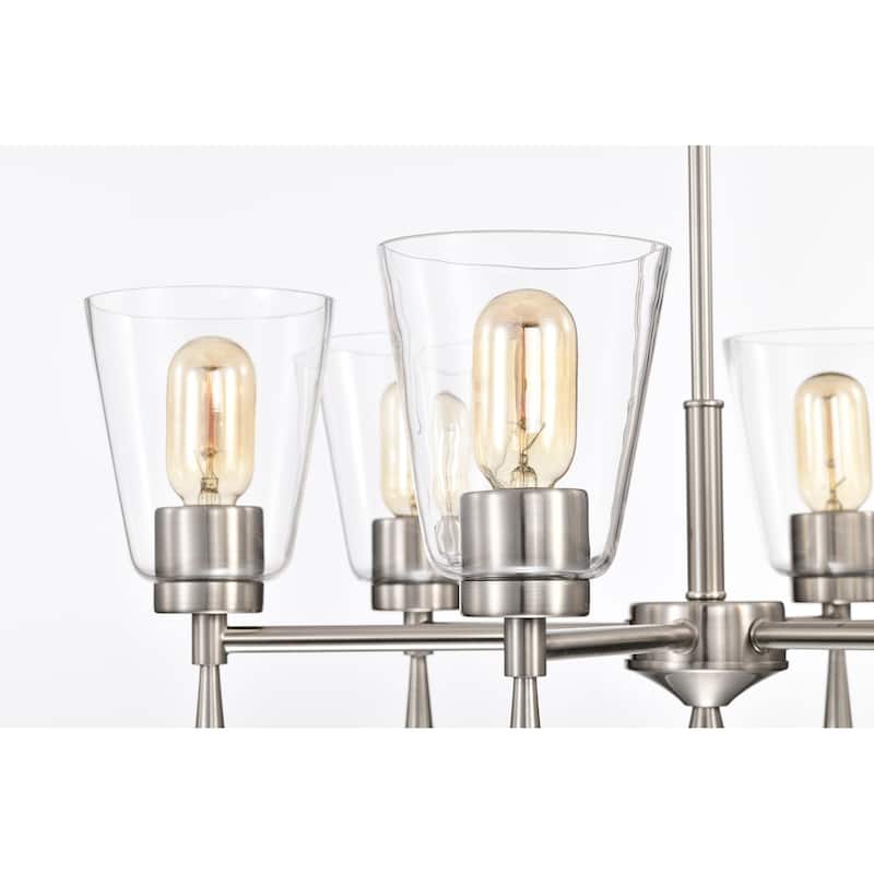 Brushed Nickel 6-Light Modern Chandelier with Clear Cone Glass Shades - Brushed Nickel