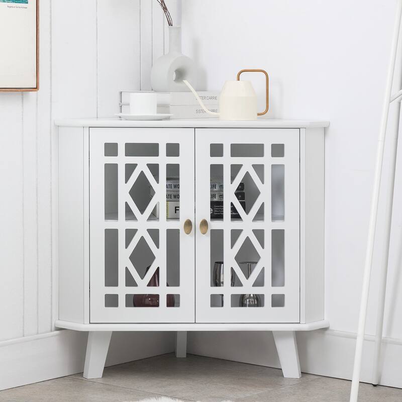 Corner Sideboard Cabinet Free-Standing Corner Storage Organizer - Small - Small-White