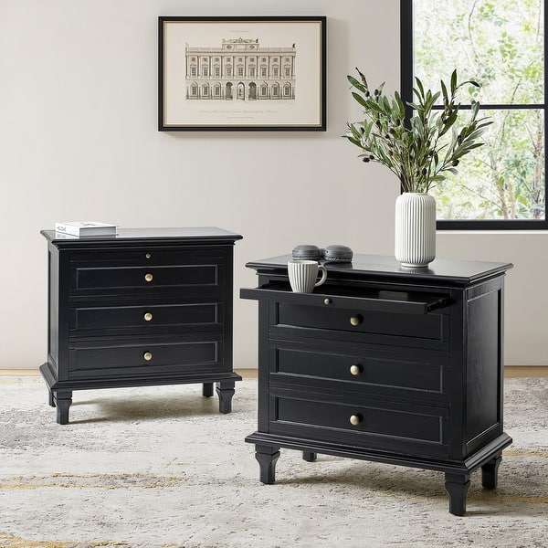 slide 2 of 11, Muriel Farmhouse 3 Drawers End Table with Built-In Outlets nad Pull-out Shelf Set of 2 by HULALA HOME Black