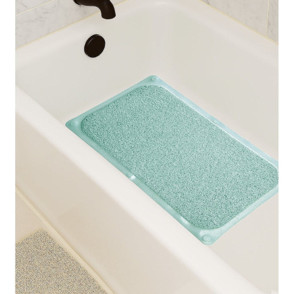 Turquoise Blue Loofah Shower Tub Mat With Non-Slip Suction Cups - 29" x 17"