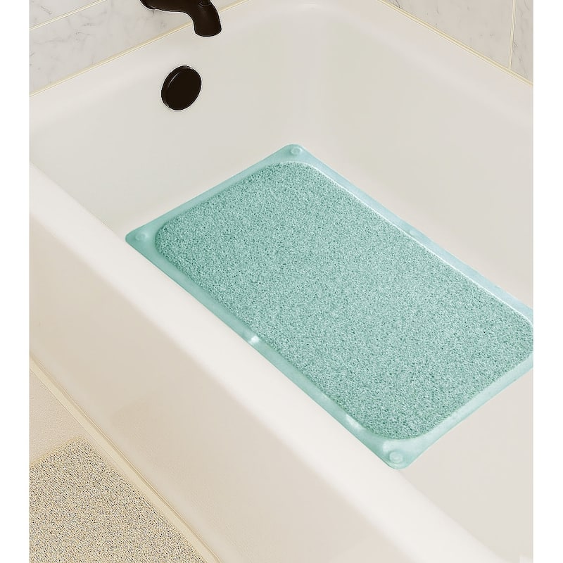 Turquoise Blue Loofah Shower Tub Mat With Non-Slip Suction Cups - 29" x 17" - 29" x 17" - Blue