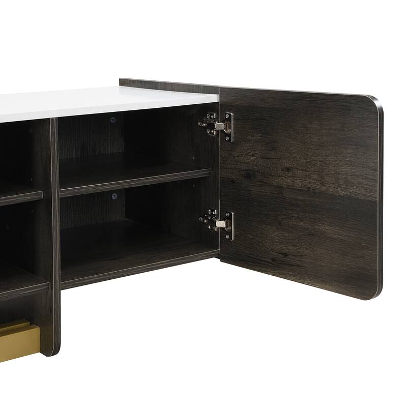 TV Stand for TVs up to 70 Inches, L-shaped Metal Base Television Cabinet TV Console with Drawer