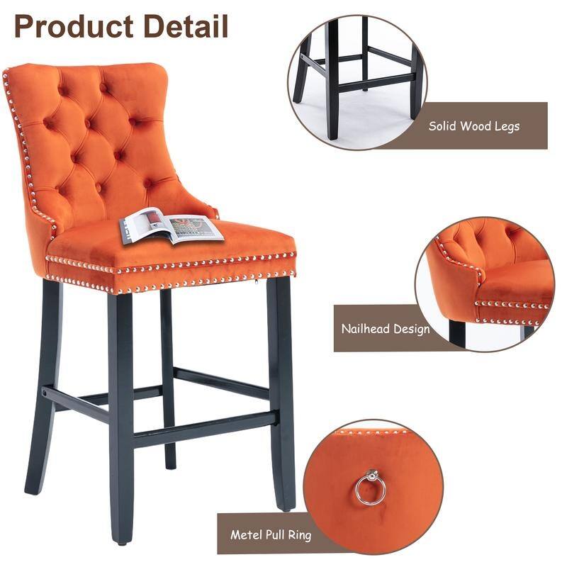 Contemporary Upholstered Velvet Barstools with Button Tufted Set of 2