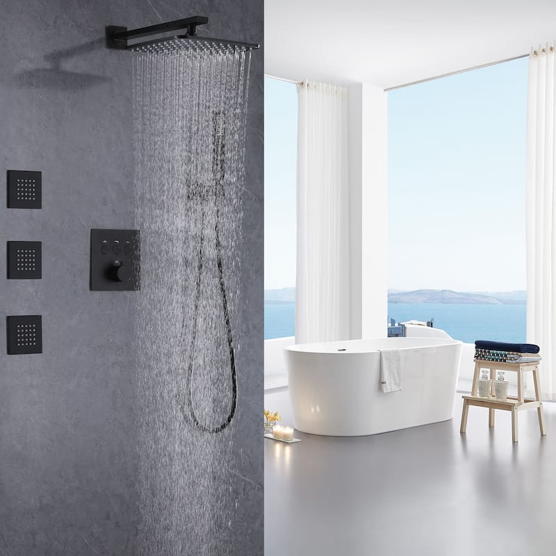 Thermostatic Shower System With Rough-in Valve Bathroom Shower Faucet With Hand Shower And Body Jet Rain 10 Inch Shower Head Set