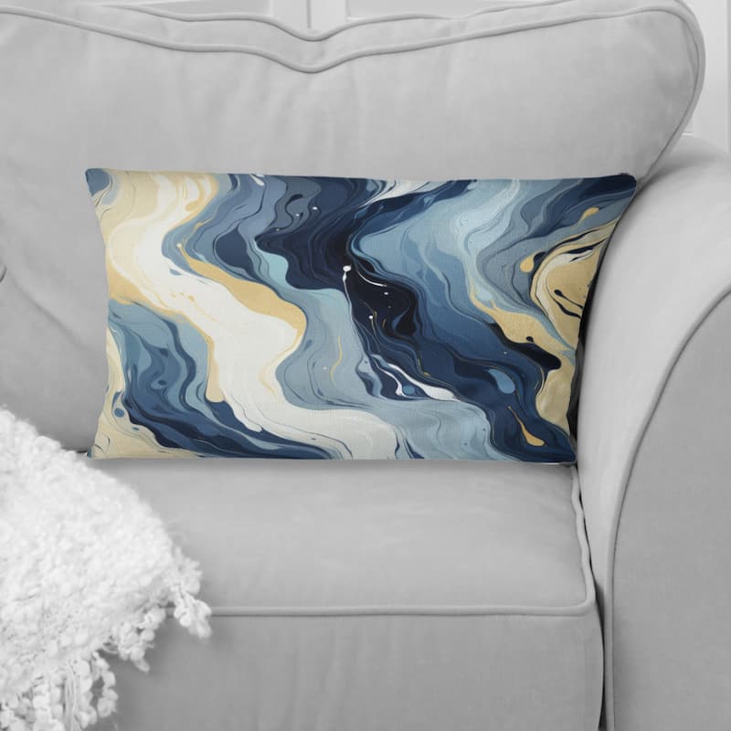 Designart "Blue And Beige Ink Abstract Fusion" Abstract Printed Throw Pillow - 12 x 20