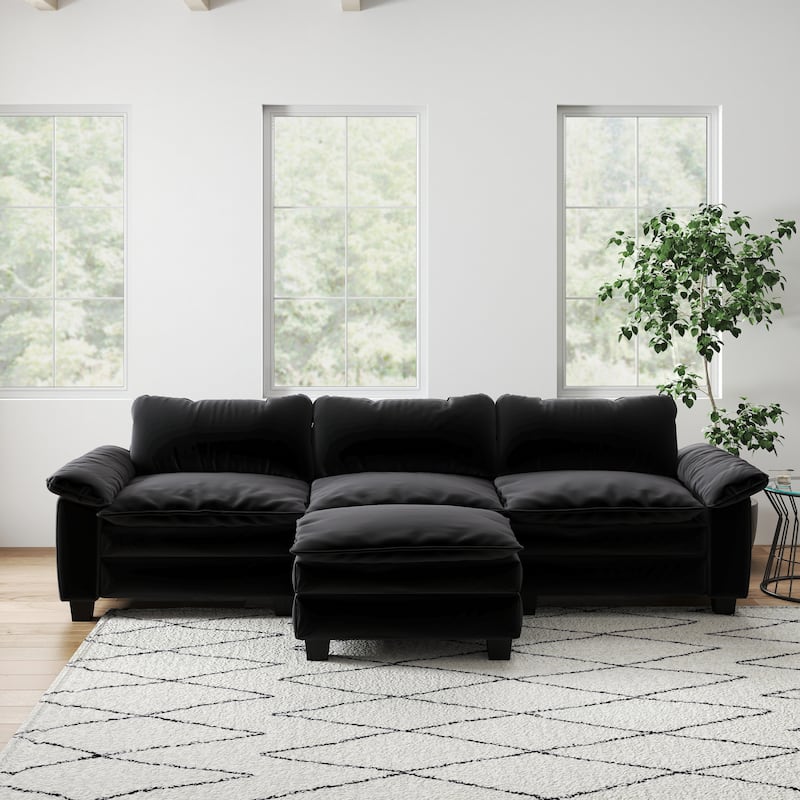 Luxury Velvet Upholstered Sectional Sofa Couch with Ottoman