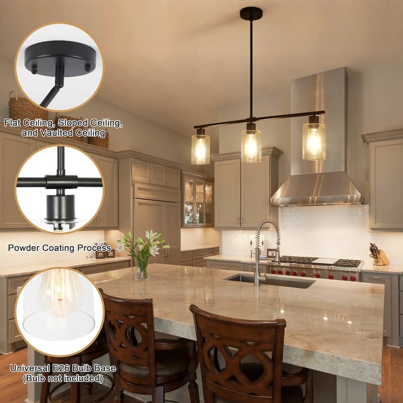 Modern Linear Ceiling Hanging Light 3-Lights Industrial Pendant Light with Adjustable Height for Living Room, Foyer - N/A